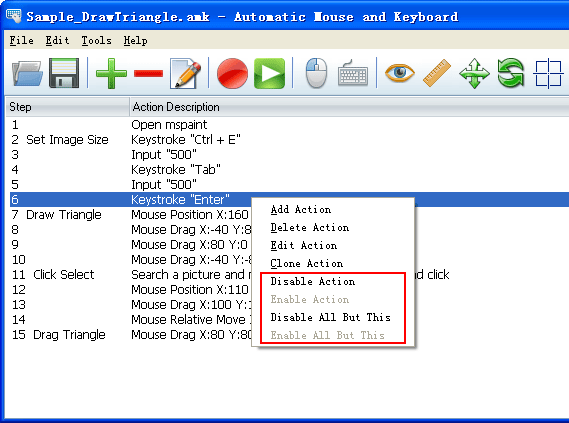 Disable or Enable Actions Disable or Enable Actions