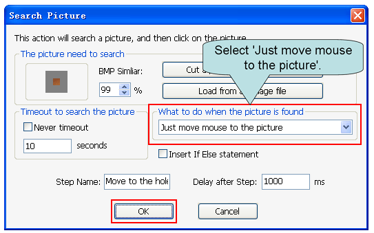 Move mouse to the hole