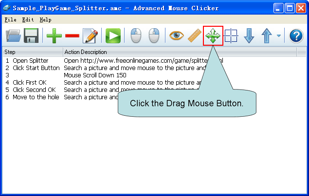 Drag mouse to split