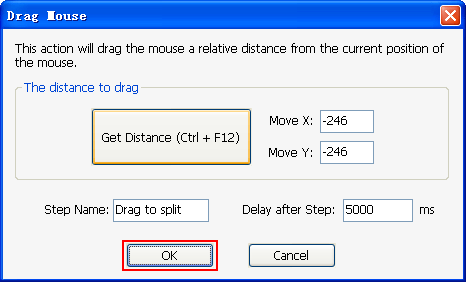 Drag mouse to split